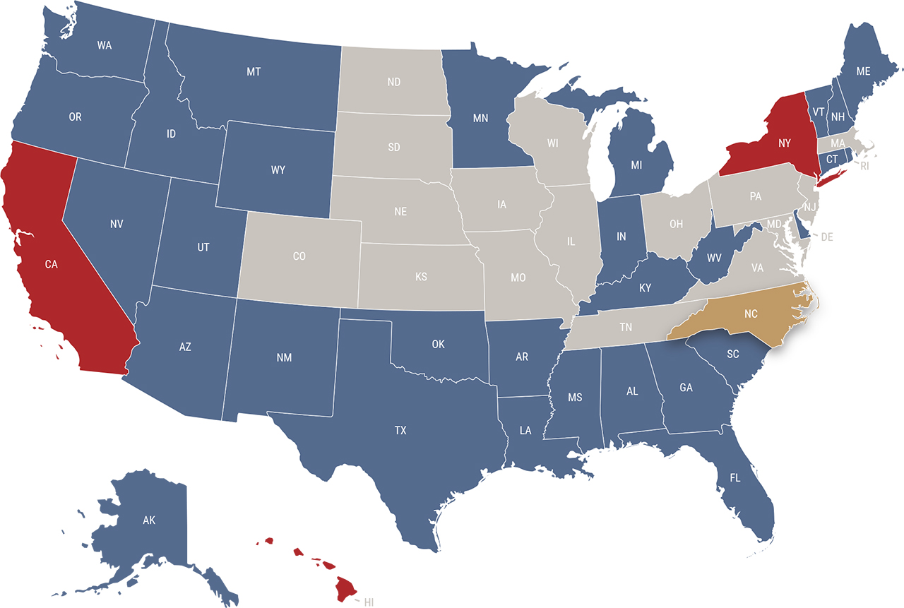 North Carolina reciprocity map