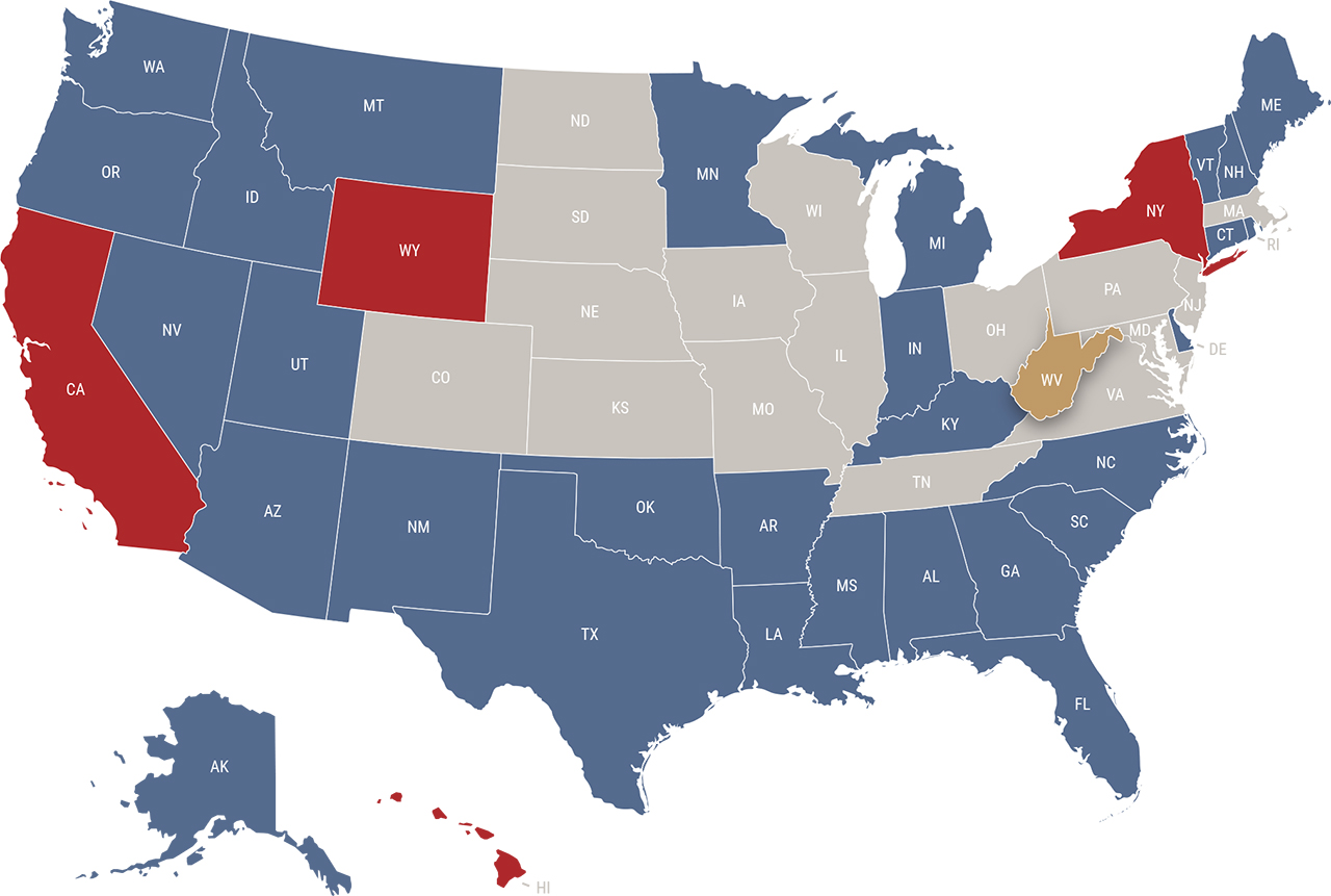 West Virginia reciprocity map
